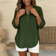 thumbnail image 5 of FAVIPT Women's Long Sleeve Cotton Tops Rolled Up Gauze Casual Shirts Curved Hem Henley V Neck Tees with Chest Pocket Army Green,M, 5 of 7