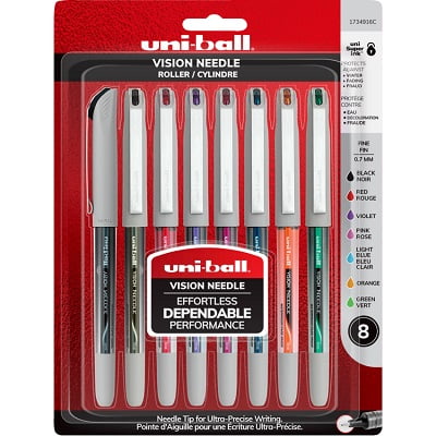 Pen-Roller, Uni-Ball Vision Needle, 0.7Mm, Assorted 8/Pack