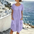 thumbnail image 2 of Bxsruta Women's Casual Short Sleeve Crew Neck Cotton Dress with Pockets Loose Fit Knee Length Loungewear for Daily Wear, 2 of 7