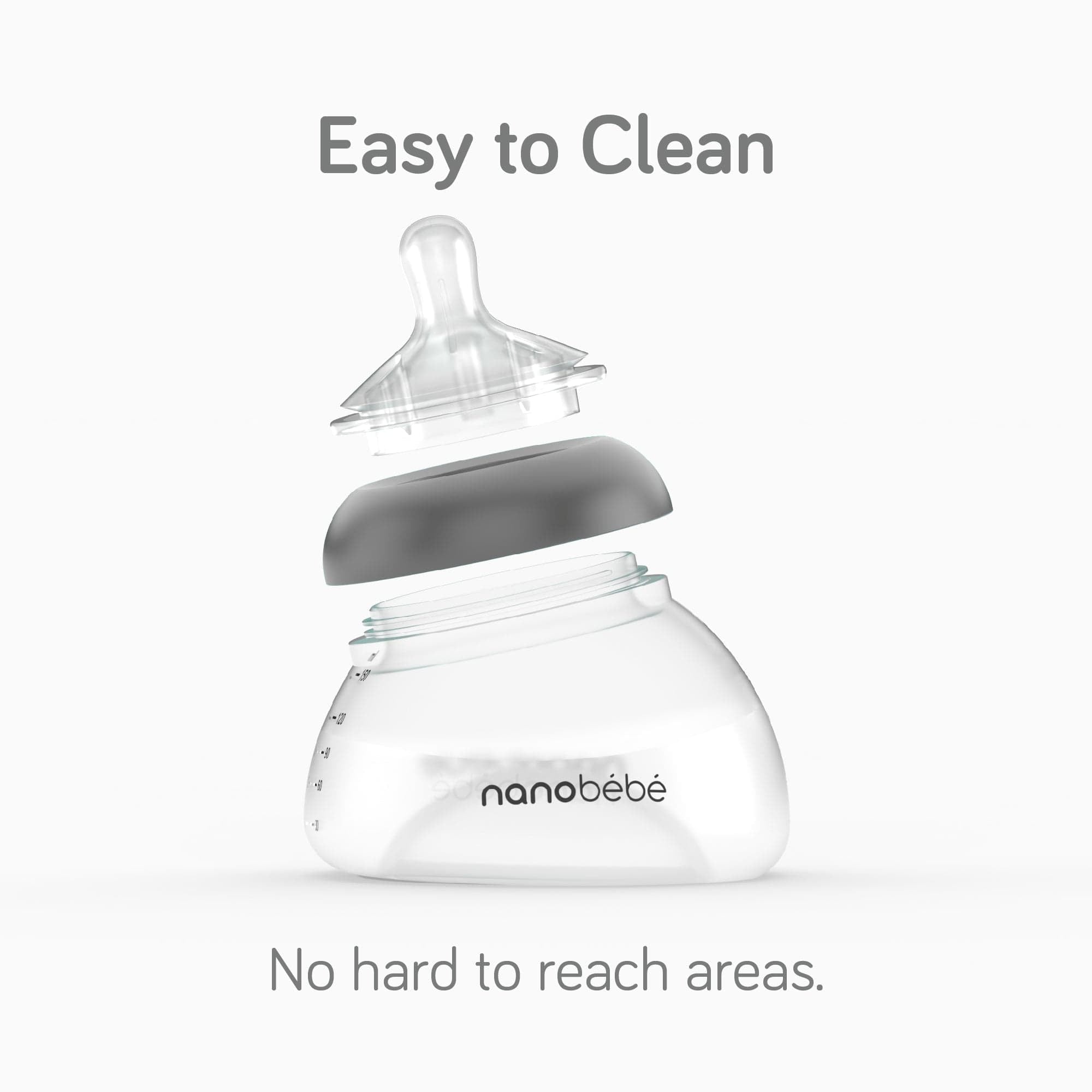Nanobebe Breastmilk Bottle, Breastfeeding Newborn Breast-like, Anti Colic, Perfect Latch, Preserves Breast Milk Nutrients, 3-Pack, Grey