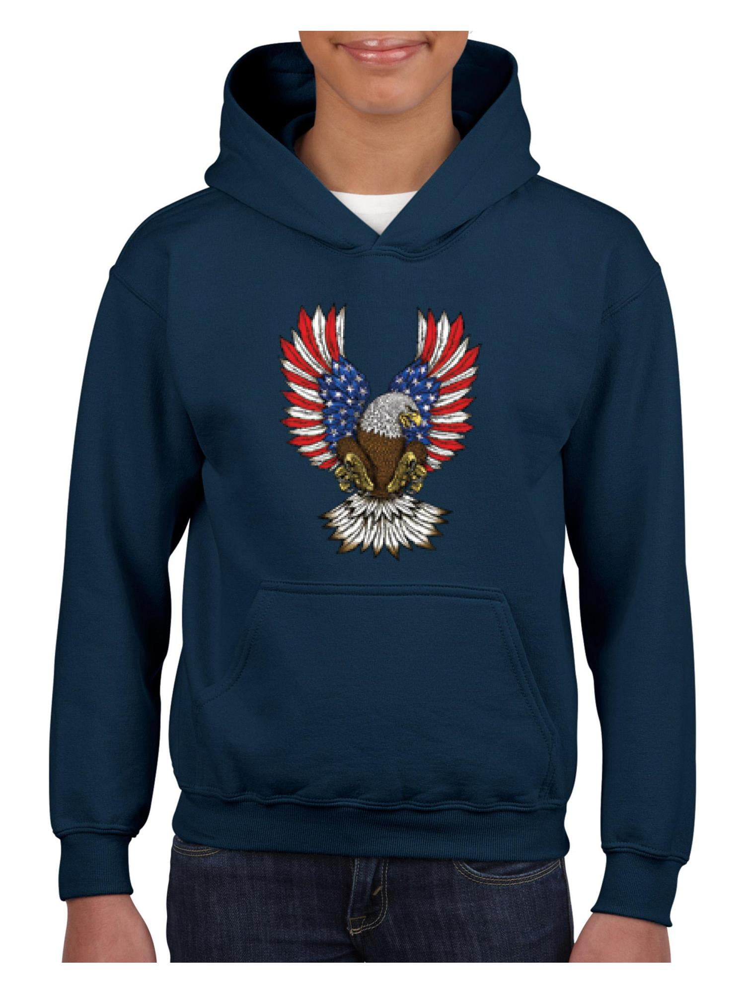 IWPF Youth American Flag Eagle Hoodie For Girls and Boys Sweatshirt