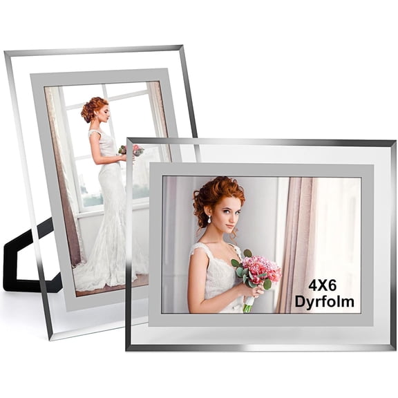 4x6 Picture Frames,2 Pack Glass Photo Frame,Clear Picture Frame,Picture Frame Glass for Tabletop Display Vertical or Horizontal,Silver Picture Frame for Family Office Table Wedding Decorations