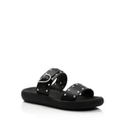 ANCIENT GREEK SANDALS Womens Black Buckle Accent Studded Preveza Round Toe Wedge Slip On Leather Slide Sandals Shoes 39