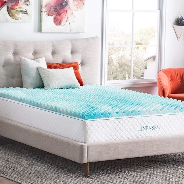 Linenspa - Colchoneta de Memory Foam con Gel en Remolino - Sobrecolchón de Ondas Refrescante de 5 cm - Topper para Colchón - Sensación Suave y Acolchada - Alivia Molestias - Inidividual Extra Largo