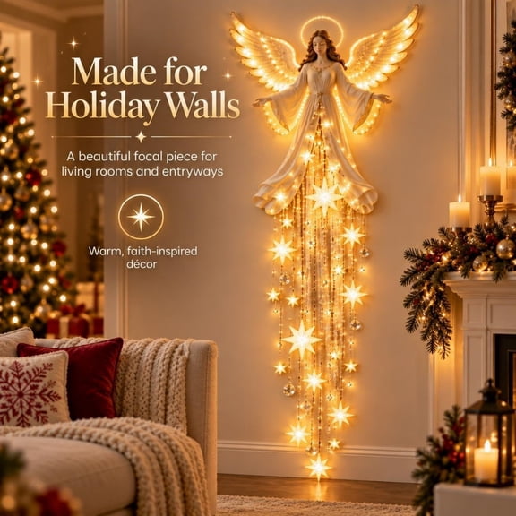 Angel Blessing Wall Light, Starglow Cascading Christmas Angel with Glowing Stars, LED Holiday Decor for Bedroom Home, Heavenly Warm Night Light, Guardian Gift for Women(1pc)