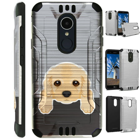 For LG Xpression Plus (2018)  Case Brushed Metal Texture Hybrid TPU Metallic Guard Phone Cover (Cute Dog Cocker