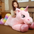 thumbnail image 2 of Peluche de unicornio gigante Kawaii, muñeco de peluche suave, caballo colorido, regalos de cumpleaños, 45/60/80/100cm, 1 ud., 2 of 4