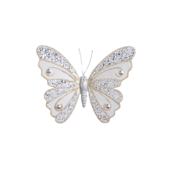 Decoraciones de Árbol de Navidad de Gama Alta Malla Hueca Plata Doble Capa Mariposa Decoraciones de Árbol de Navidad Decoración de Navidad Árbol de Navidad Blanco