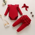 thumbnail image 2 of Coerni New Born Baby Girls Clothes Long Sleeve Solid Rib Romper Bow Pants Headbands Set Fall Winter Outfits 3pcs, 2 of 6