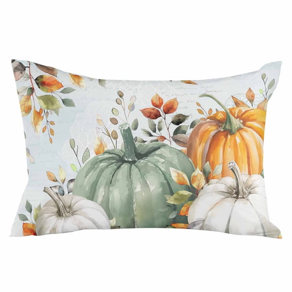 Thanksgiving Throw Pillow Cover 20 x 36 Inch Decorative Pillow Cover Sage Green Pumpkin Eucalyptus Coastal Leaf Lumbar Pillowcase Seasonal Rectangle Cushion Case for Couch Sofa Bed Living Room