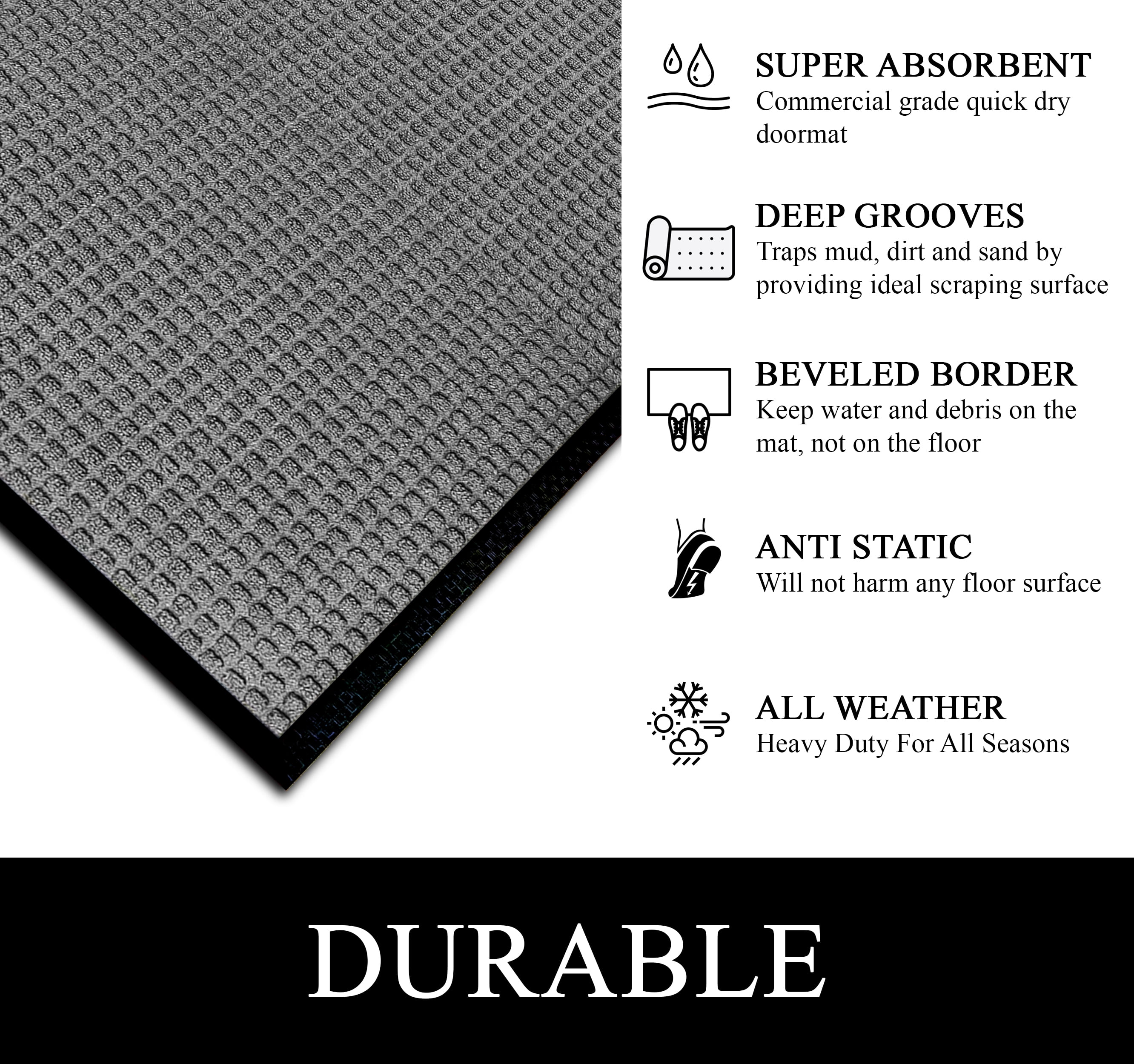 A1HC Indoor Outdoor Mat, Front and Back Entrance Welcome Mats, Large Front Door Patio Mats 36X60 Inches, Non-Slip Easy Clean Entrance Washable Large Size Doormats, Dark Grey