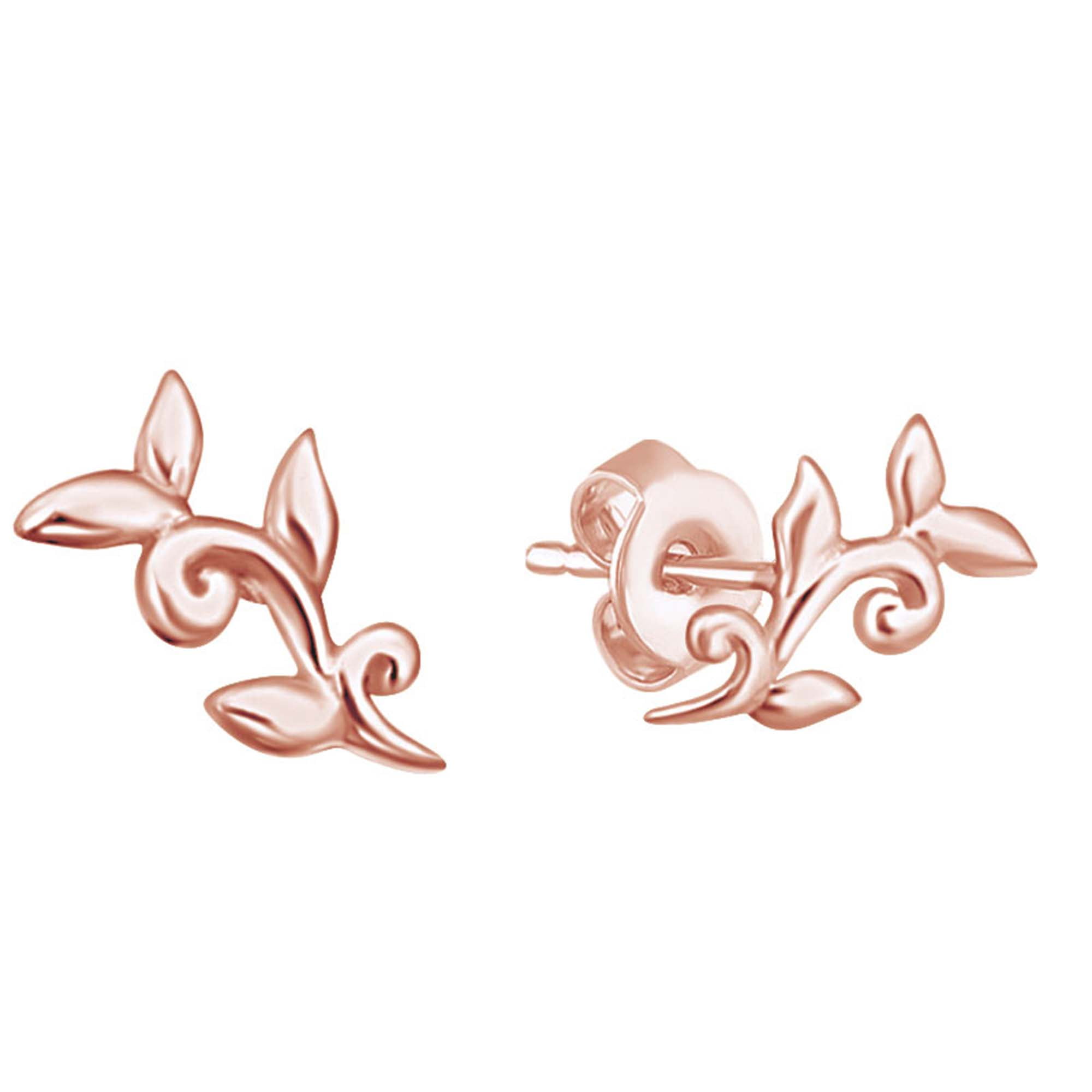 Vine Leaf Stud Earring In 14K Rose Gold Over Sterling Silver For Women