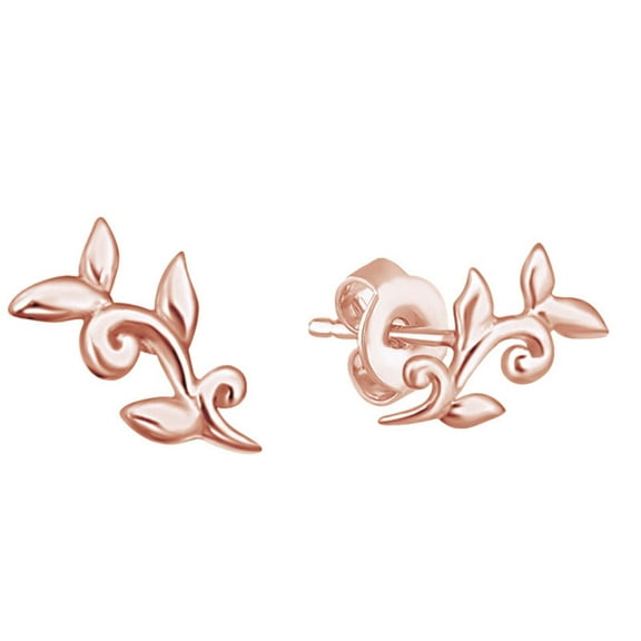 AFFY Vine Leaf Stud Earring In 14K Rose Gold Over Sterling Silver For Women