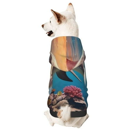 Haiem Underwater Plant Dolphin for Winter Dog Hoodie Sweatshirts with Pockets Warm Dog Clothes for Small Dogs Chihuahua-Large