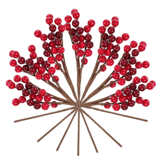 10 piezas de ramas de bayas rojas artificiales