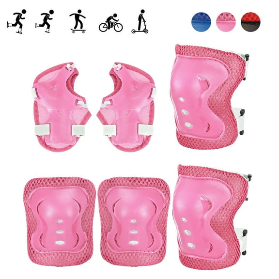 PULLIMORE 6 Pack Kids Knee and Elbow Pads Wrist Guards Protective Gear Pad Set for Roller Skates Cycling (Pink)