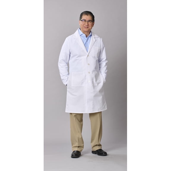 Medline Propel Full Length Lab Coat, White, Unisex, 80/20, L