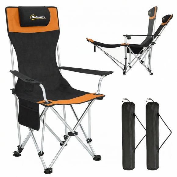 Outsunny Set of 2 Reclining Camping Chair, Folding Camp Chair, Orange