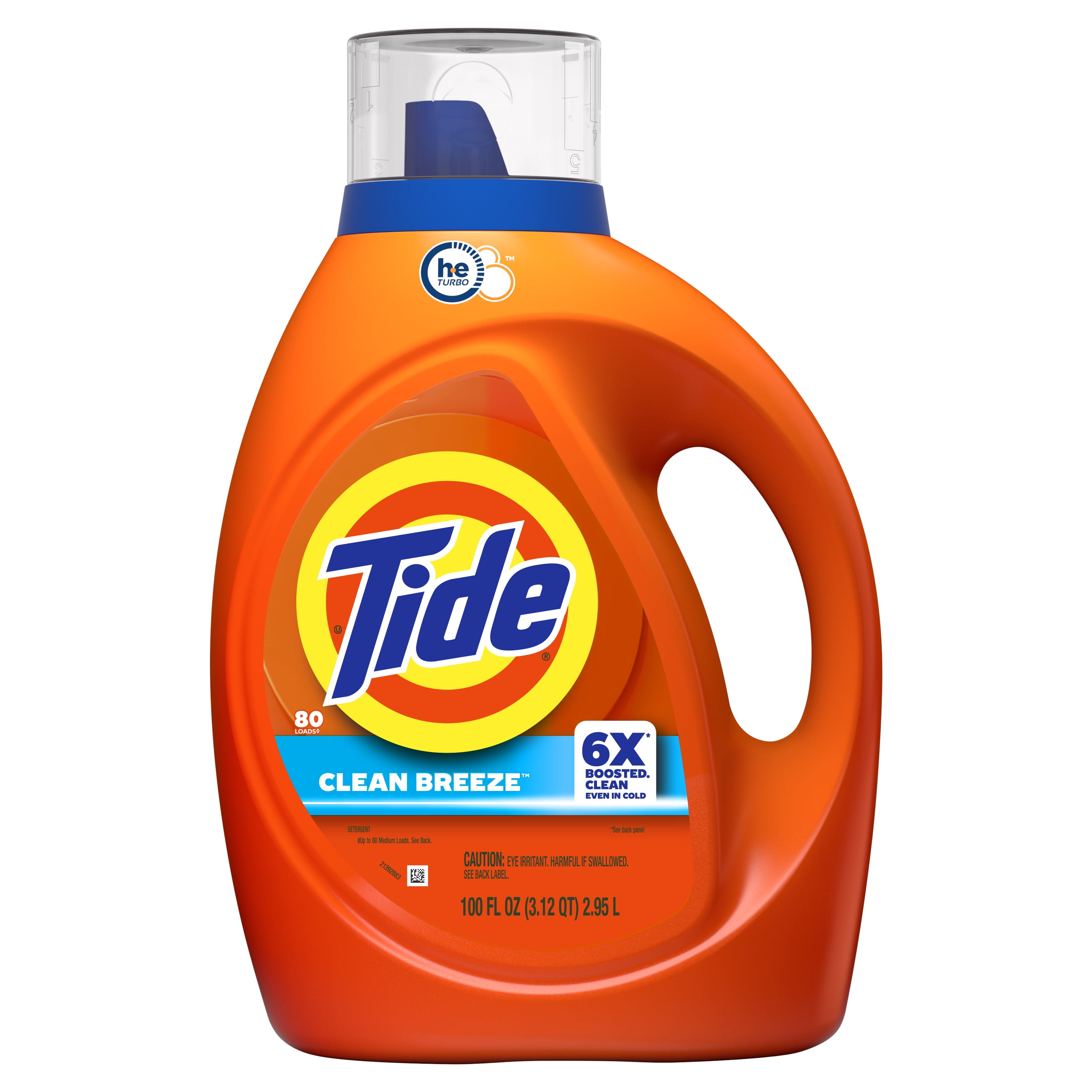 Tide Laundry Detergent Liquid with 6X Boosted Cleaning Power, Clean Breeze Scent, 100 fl oz, 80 Loads