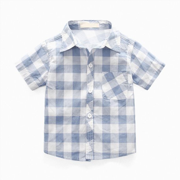 8-9 Years Girls Short Sleeved Shirt Comfortable Breathable Fashion Plaid Girls Short Sleeved Shirt Back-To-School Shirts Light Blue T Shirts