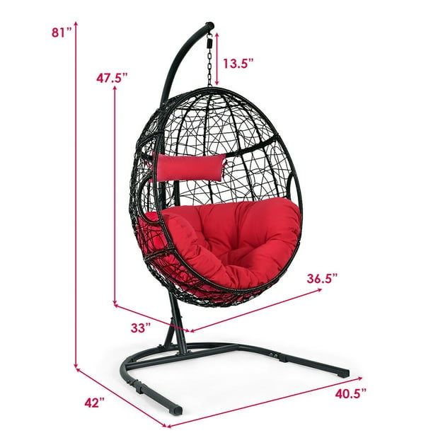 Hammock Chair with Stand Hanging Cushioned Swing Egg Chair for Indoor Red