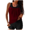 thumbnail image 2 of UPPADA Maillots de Bain 2 Pcs à Couverture Complète pour Femmes, Floral, Athlétique, Col Ras du Cou, Maillots de Bain Taille Haute, Contrôle du Ventre, Maillot de Bain Modeste, Haut de Tankini Confortable avec Short, Grande Taille, Maillots de Bain, Vin,G, 2 of 5