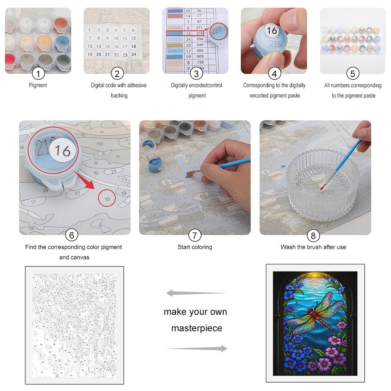 Paint by Numbers Kit for Adults, Colorful Dragonfly Stained Glass Scene Paint by Numbers, Easy Paint by Numbers Kit for Adults Beginner, DIY Adult Paint by Number Kits on Canvas, Home Decor