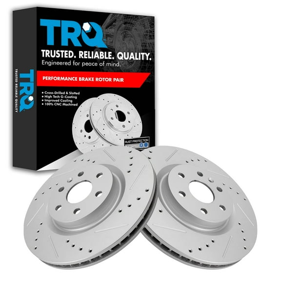 TRQ Front Performance Brake Rotors Set Premium G-Coated Cross Drilled & Slotted Fits Select 2010-2016 Cadillac SRX 2011 Saab 9-4X