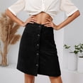 thumbnail image 2 of JTieacloth Corduroy Skirt High Waisted Button Down Mini A Line Fall Winter Short Skirt With Pockets Casual Stretch Comfort Fit,Skirt for Women(Black), 2 of 4