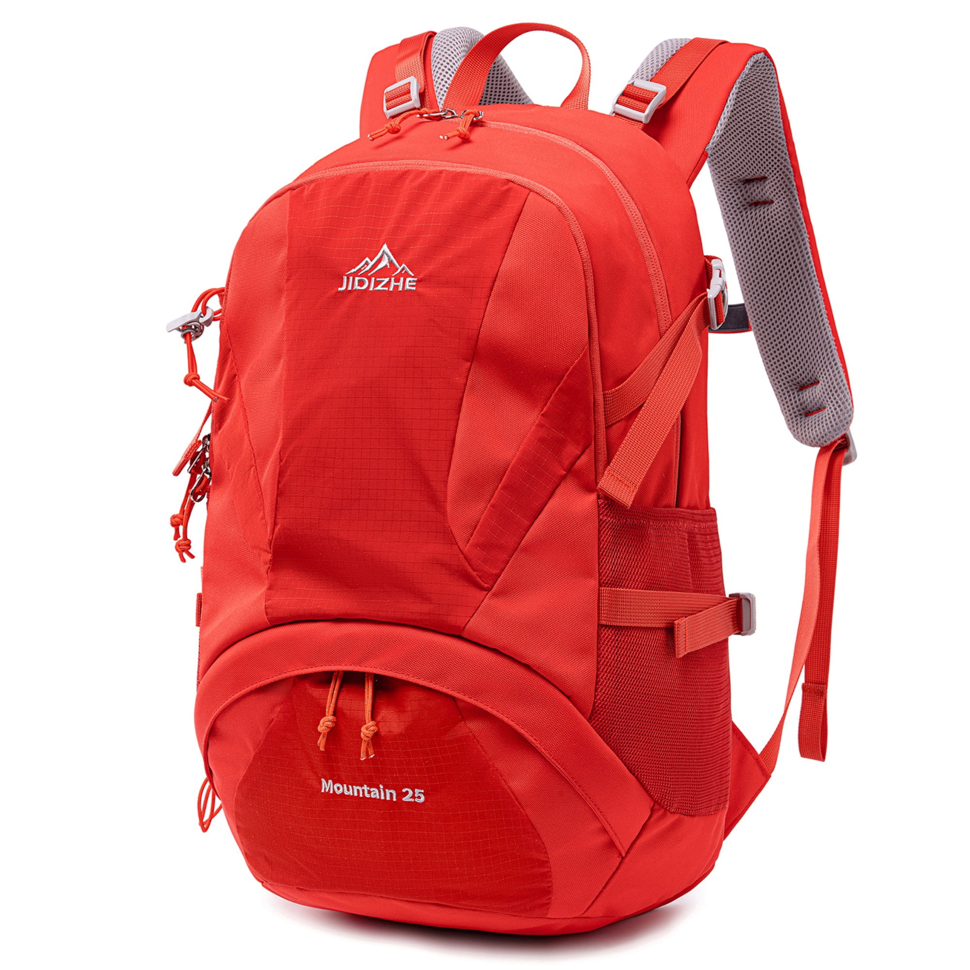 BSHTI 25L Polyester Nylon Hiking Backpack with Rain Cover, Breathable Back, Large Storage for Travel Camping（Red）