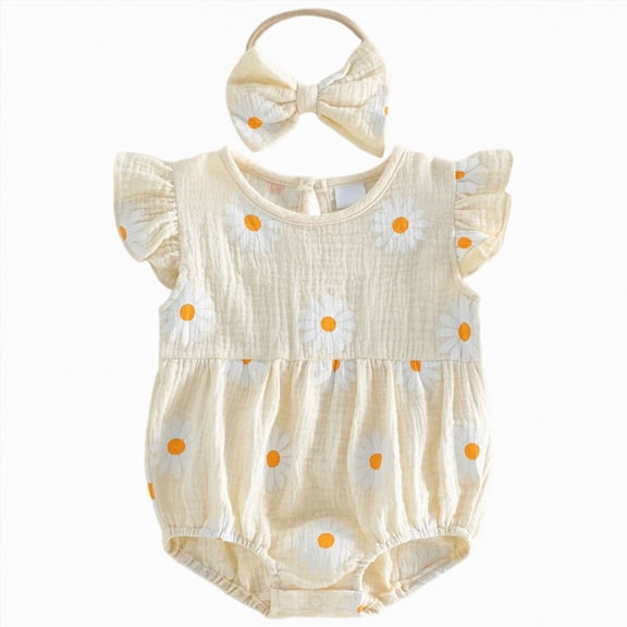Gubotare Dresses for Baby Girls Newborn Baby Girl Outfit Short Sleeve Romper Summer Clothes 0 3 6 9 12 18 24 Months (Beige,0-3 Months)
