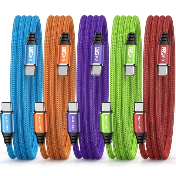Cable de carga Aurnoet USB C a USB C de 6 pies, 5 unidades, 60 W, para iPhone