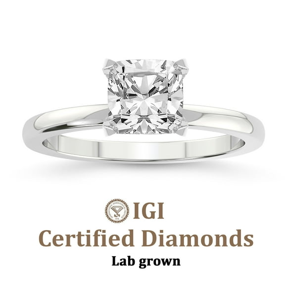 IGI Certified 2 Carat Cushion Shape Lab Grown Diamond Engagement Ring | 14K White Gold |Lyla Hidden Accents SolitaireLab Diamond Ring | FG-VS1-VS2 Quality Friendly Diamonds