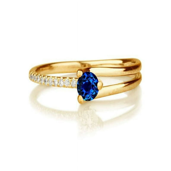 1.25 carat Round Cut Sapphire and Diamond Engagement Ring in 10k Yellow Gold