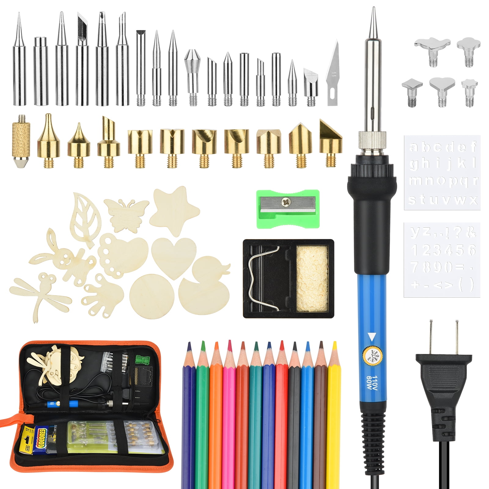 Pyrography Soldering Iron Set 60 W Wood Engraving Device, Colouring