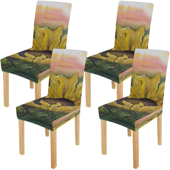 FMSHPON Sunflower Batik Stretch Chair Cover Protector Seat Slipcover for Dining Room Hotel Wedding Party Set of 4