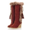 thumbnail image 5 of Mostsola Womens Snow Boots Suede Plush Winter Warm Mid Calf Boot Lace up Fringe Wedges Heels, 5 of 8