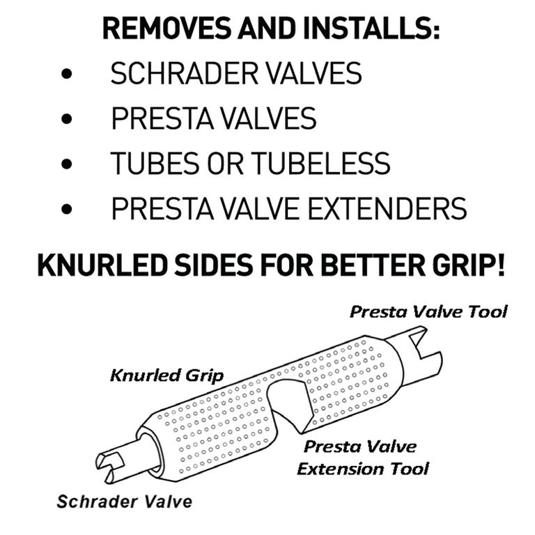 Bubbacare Valve Core Remover Tool for Presta Valve Cores and Schrader Valve  Cores and Presta Valve Extender with 5mm Wrench Flats Tubeless Cycling  Tires