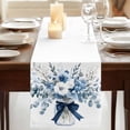 thumbnail image 3 of Blue Spring Floral 70 Inch Table Runner, Watercolor Summer Flowers Farmhouse Dresser Scarf Cotton & Linen Tablerunner for Dining/Kitchen Island/Holiday Party Décor 13" x 70", 3 of 9