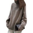 thumbnail image 3 of Women'S Loose Turtle Neck Long Sleeve Pullover Sweater Autumn and Winter Knitted Pullover Top Camel One size, 3 of 9