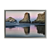 Stupell Industries Moonlit Beach Cliffs Landscape Photography Gray Floater Framed Canvas Art Print Wall Art, 31 x 21