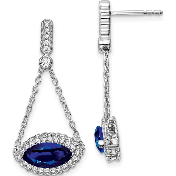 Jewelry by Sweet Pea 14K White Gold 10x5mm Marquise Lab Created Sapphire and Diamond Chain Dangle Post Earrings