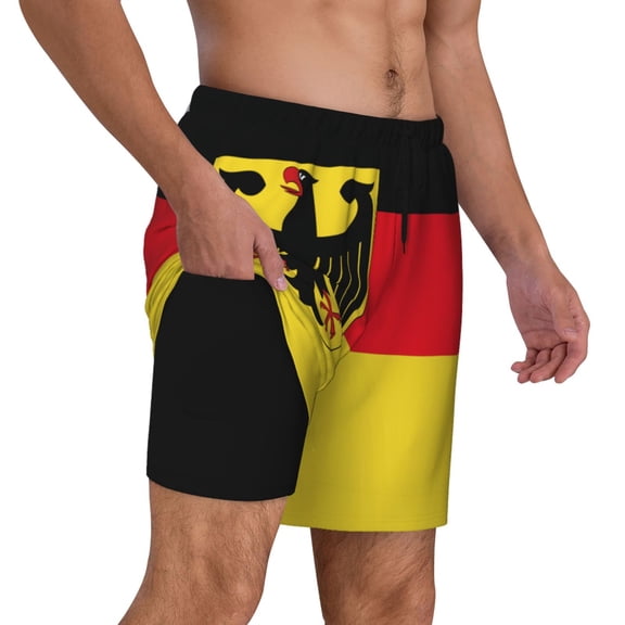 Men's Deutschland Flag Swim Trunks with Compression Liner Bathing Suit Swimwear