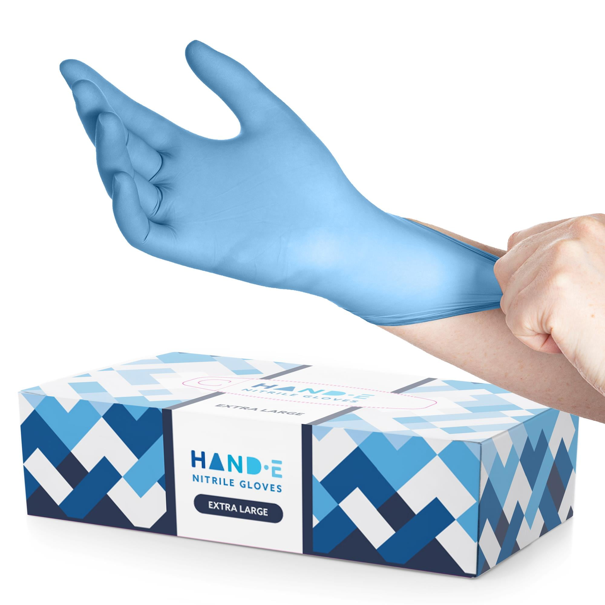 Hand-E Nitrile Gloves (XL -100 Count) 3 Mil, Blue Disposable Latex and Powder Free Medical and Household Gloves