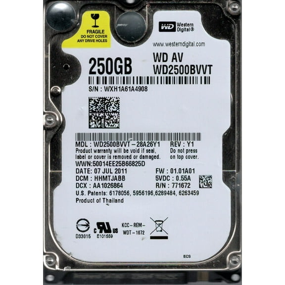 WD2500BVVT-28A26Y1 DCM: HHMTJABB WXH1A Western Digital 250GB