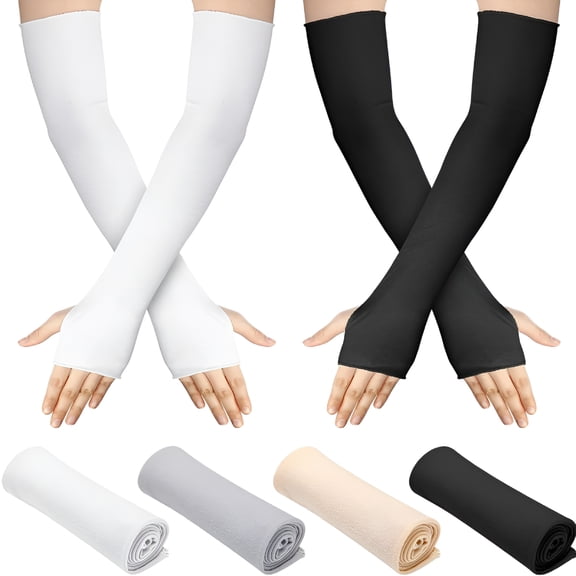TELOLY 4 Pack Sun Protection Uv Gloves Fingerless Gloves Women Wrist Length Cotton Gloves Sun Block Driving Gloves Unisex(Color Set 8, Elbow Length)