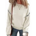 thumbnail image 2 of Suéteres para Mujer, Cuello Redondo Liso, Corte Holgado, Larga, Punto en Contraste, Jersey, Tops XL, 2 of 9