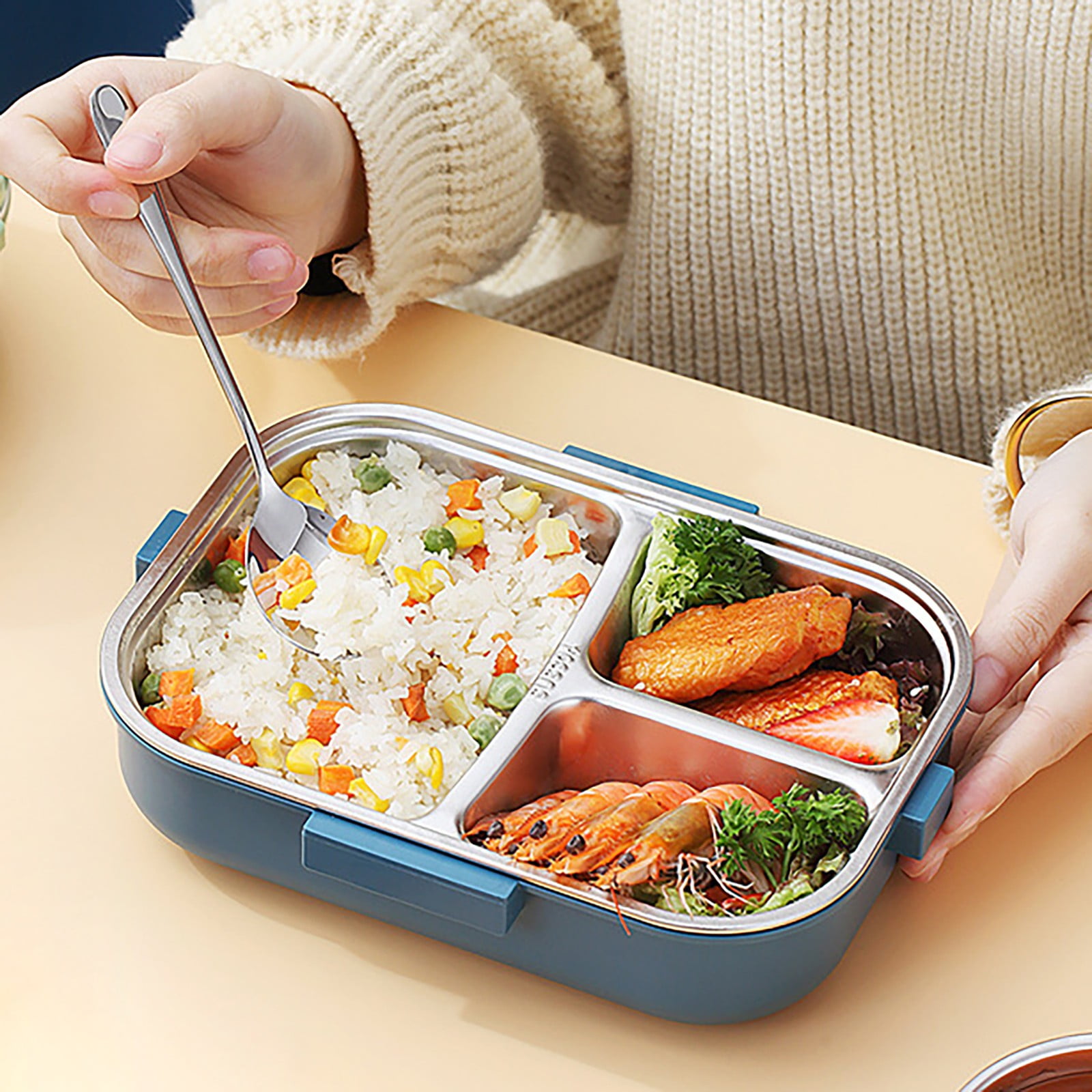 Lille Home Stainless Steel Leakproof 2-Compartment Bento Lunch Box/Portion Control Food Container with Lunch Bag and Cutlery Set, BPA Free (Pink)