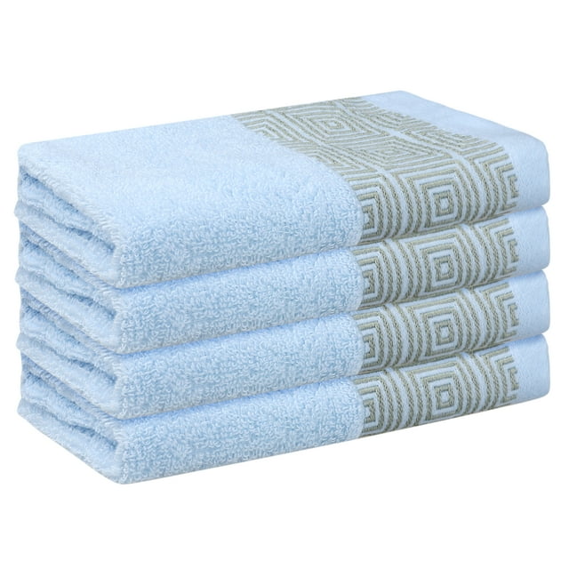 Juego de toallas de mano con patrones geométricos REGALWOVEN, toallas de baño de algodón, toallas de cara de bajo pelaje para baño, hotel, spa 13" x 13" azul 4 piezas