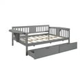 thumbnail image 4 of Full Size Daybed with Two Drawers, Multifunctional Wood Daybed Frame with Three Sides Handrails and Foldable Shelves, Full Platform Bed Sofa Bed with Wood Slat Support, No Box Spring Needed, Gray, 4 of 7
